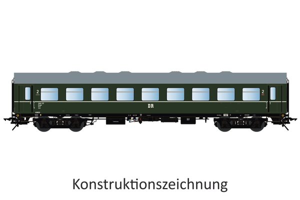 Lenz -  Reko-Wagen B4mgl, 4-achsig, 2.Klasse, DR, Ep.3, Betr.-Nr. 260-252,flaschengrün, Zierstrei.