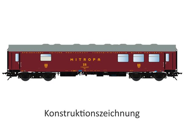 Lenz - Reko-Wagen Speisewagen, DR, Ep.4a, Betr.-Nr. 51 50 88-45 010-8, purpurrot, Drehg. Görlitz